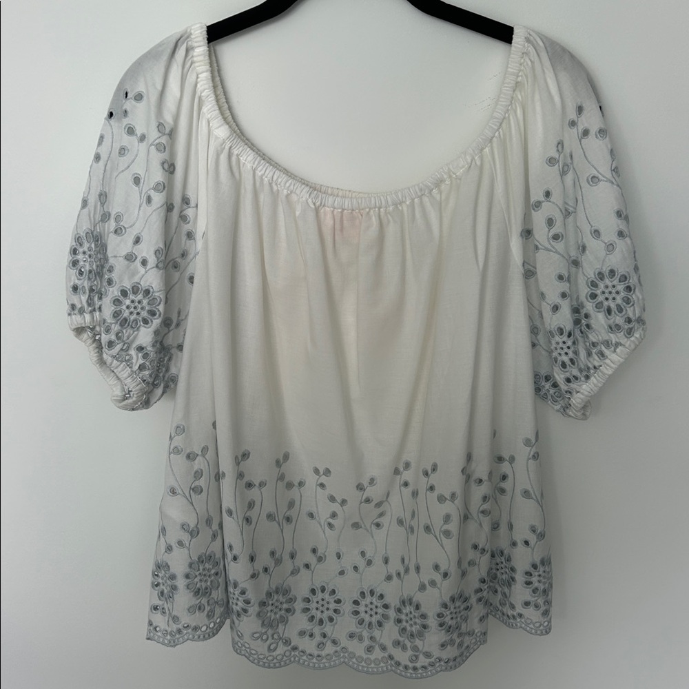 See By Chloe White off Shoulder Top with Light Blue Embroidery - Picture 5 of 5